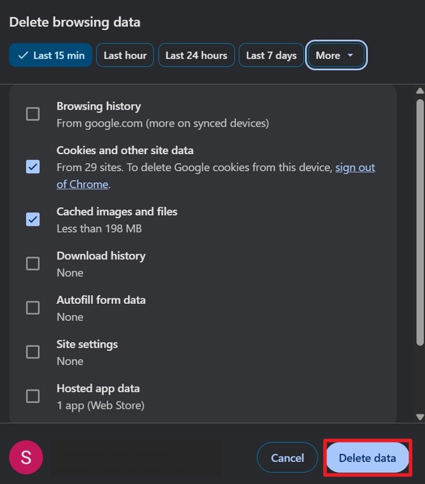 delete cached data from browser