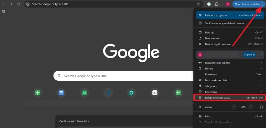 select delete browsing data option