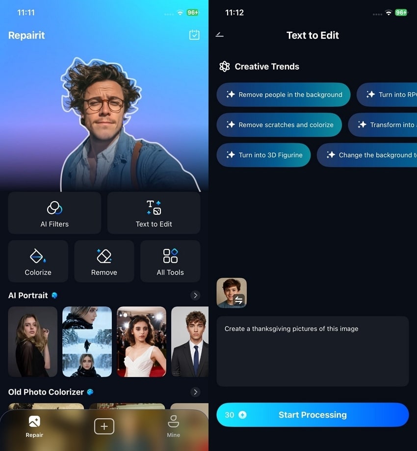 choose repairit text to edit