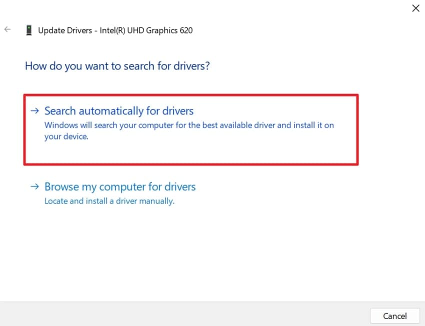 allow window search and install drivers