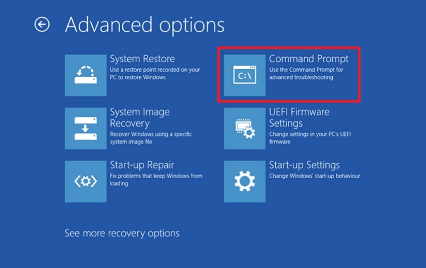 access command prompt from advanced options