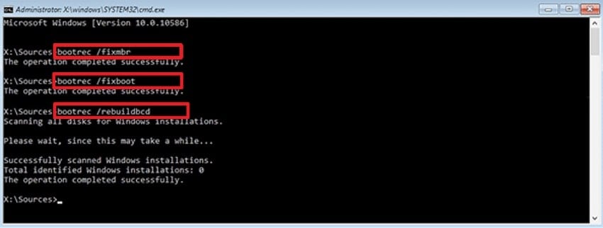 enter commands to rebuild bcd