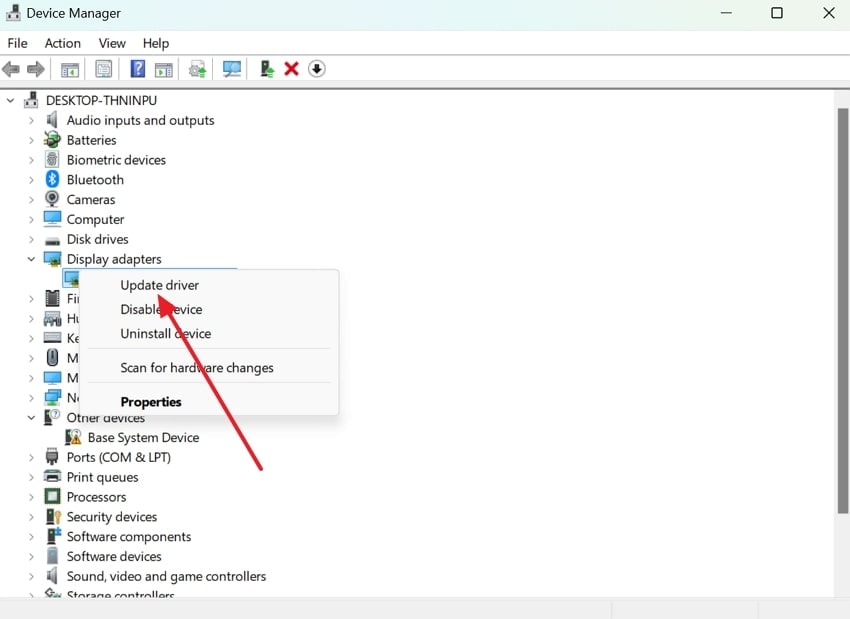 update driver from device manager