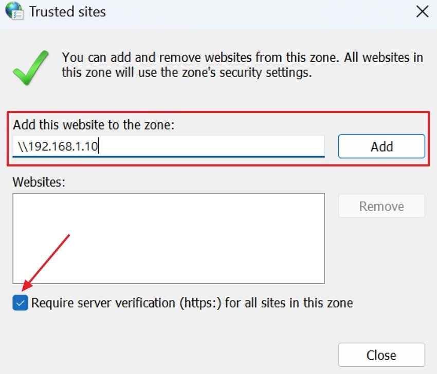 add another trusted sites