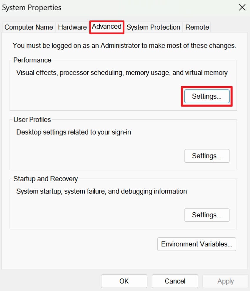 open advanced system properties