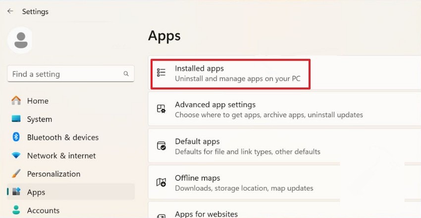 navigate to installed apps option