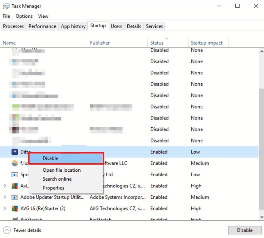 disable in task manager