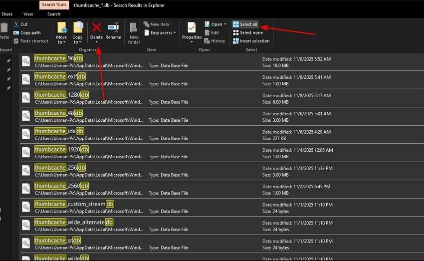 delete all thumbnail files windows