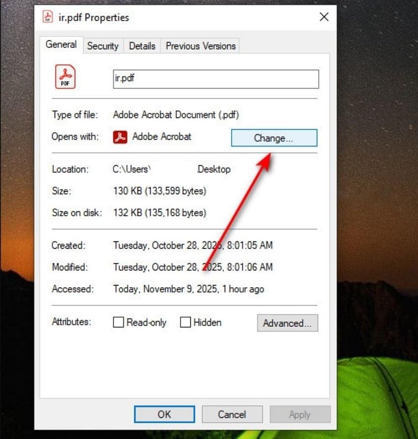 choose change button