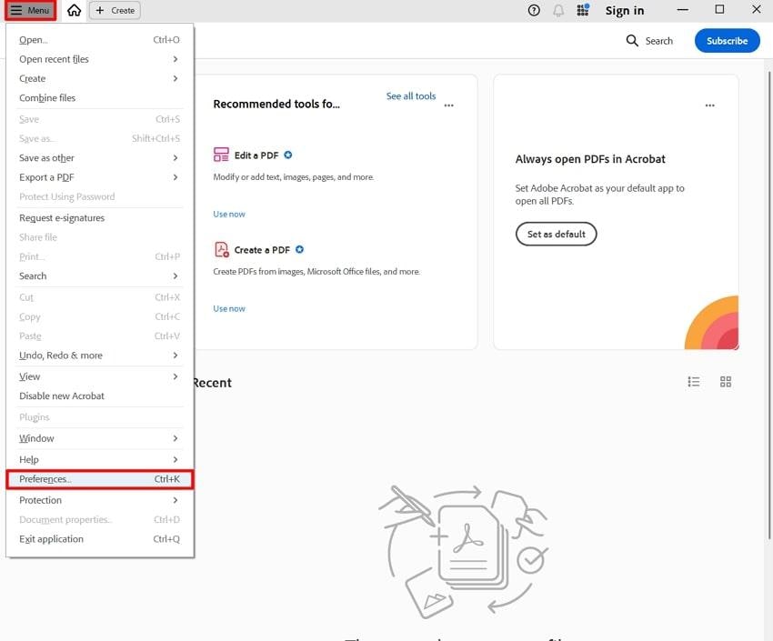 access preferences adobe acrobat