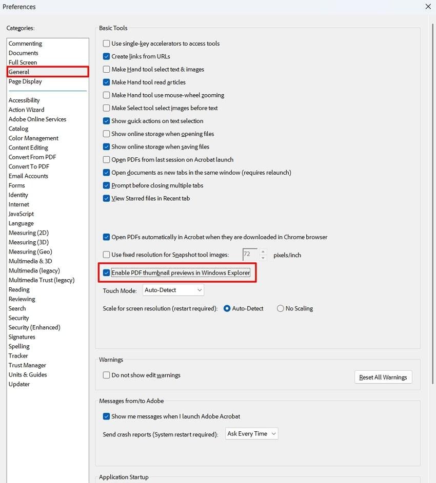 toggle the thumbnail preview adobe