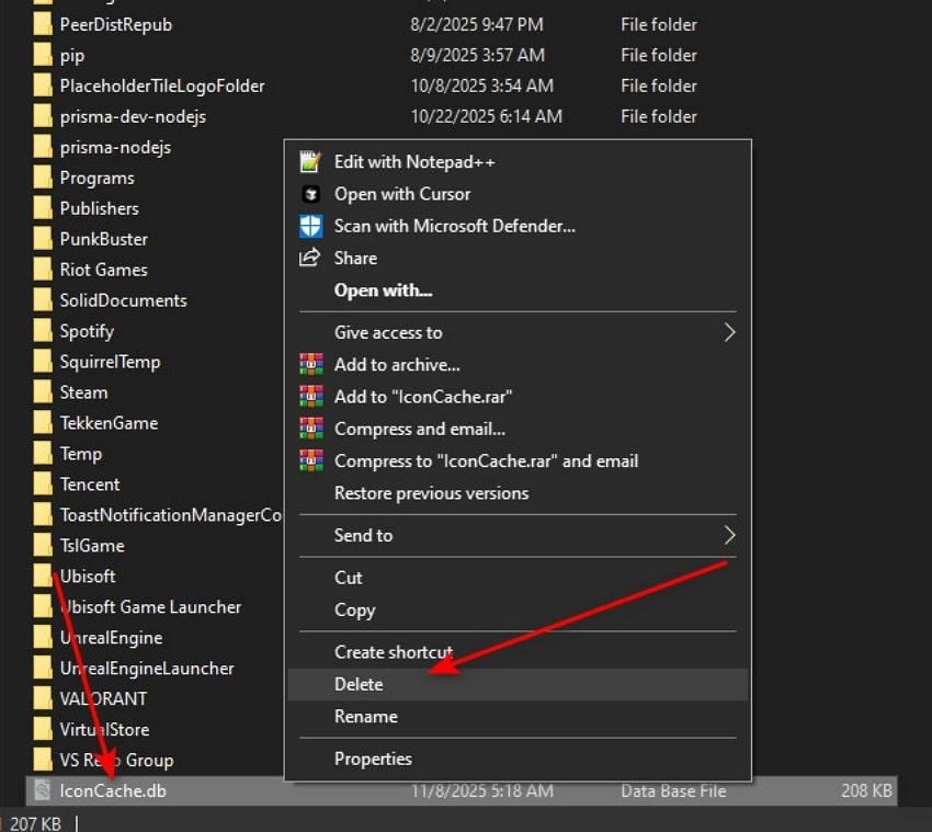 delete icon cache data