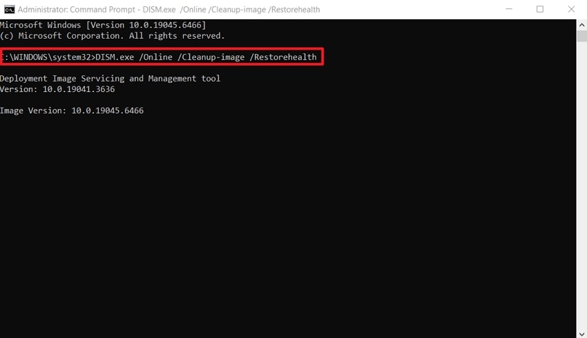 type dism restorehealth command