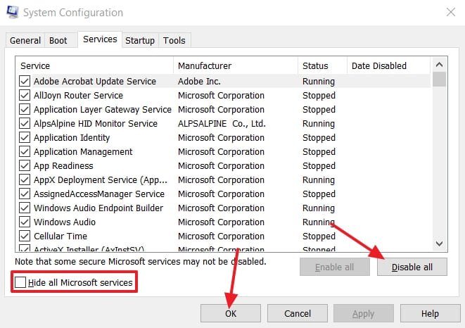 disable all non microsoft services