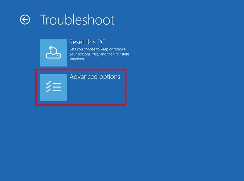 press advanced option winre