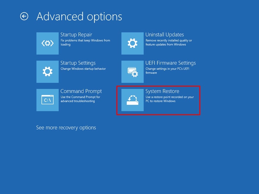 hit system restore button winre interface