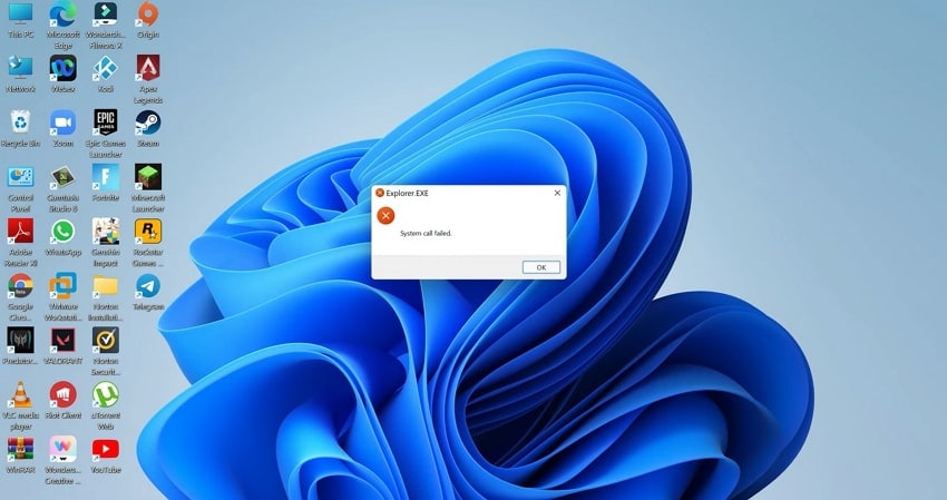 explorer exe system call failed