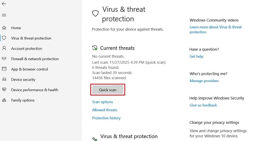 press quick scan quick malware scan