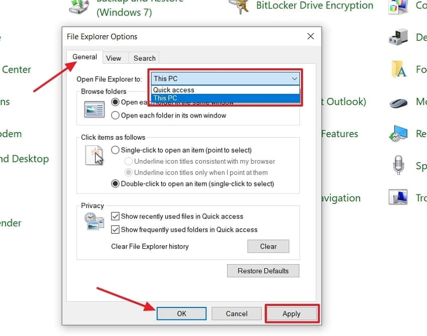 hit general tab choose this pc