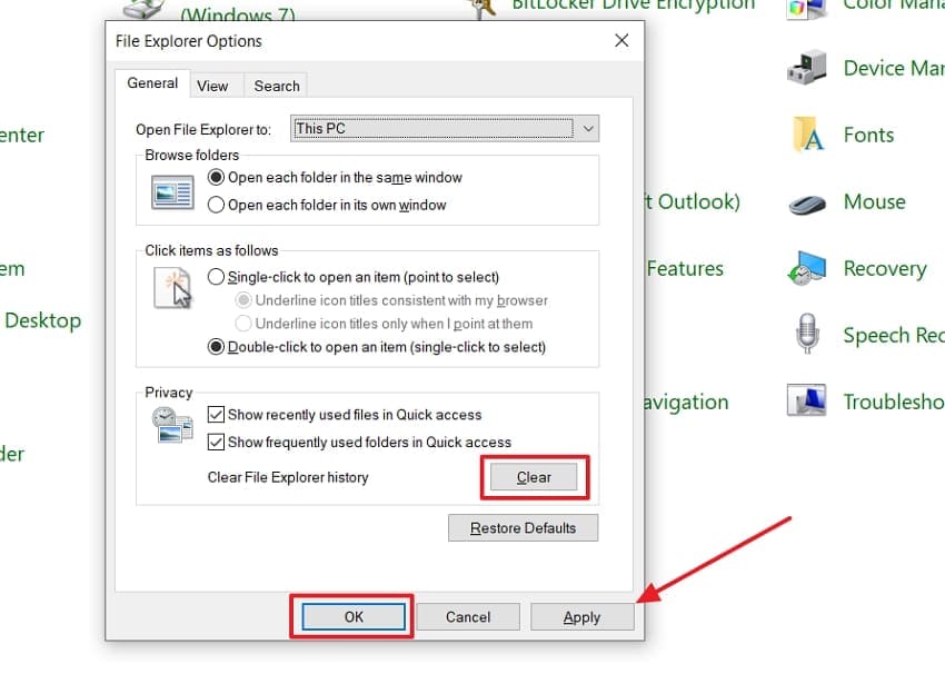 clear file explorer history windows