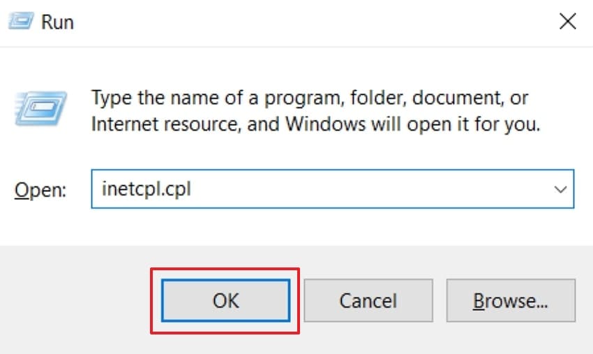 access run dialogue box