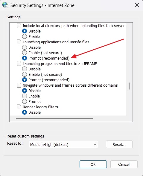 change security settings
