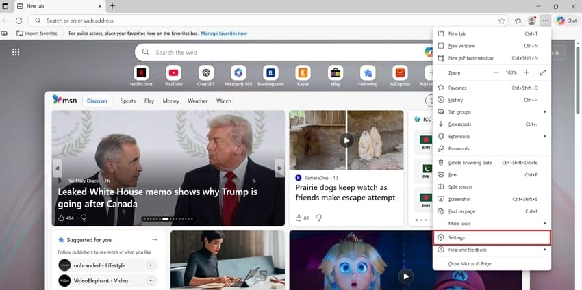 access microsoft edge settings