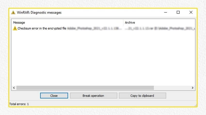 archive checksum error