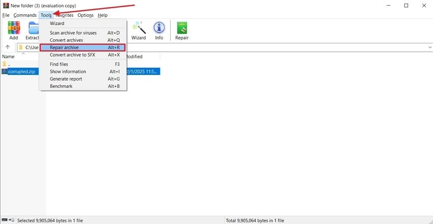 access repair archive tool winrar