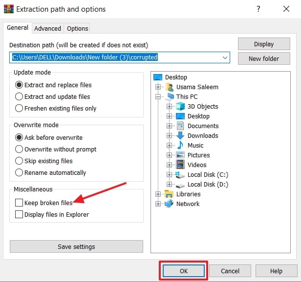 enable keep broken files