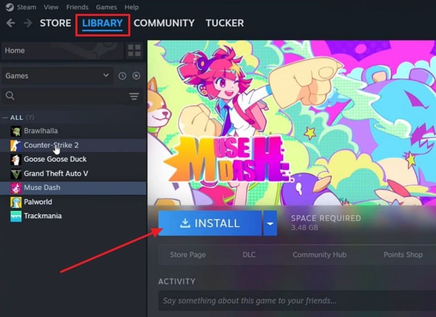choose game and click install