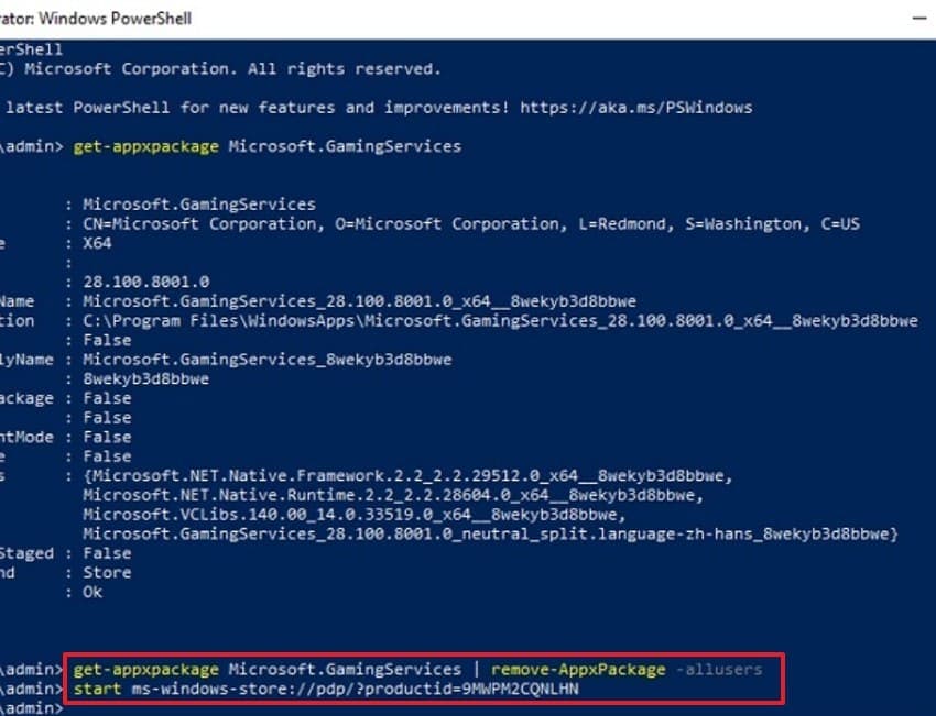 type commands on powershell