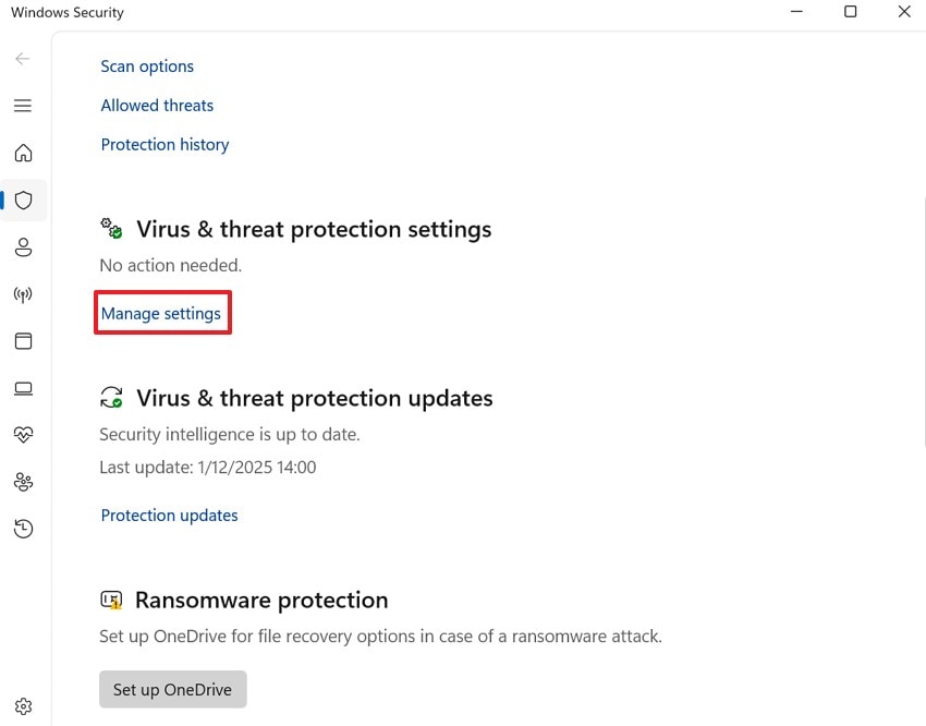 click on manage settings