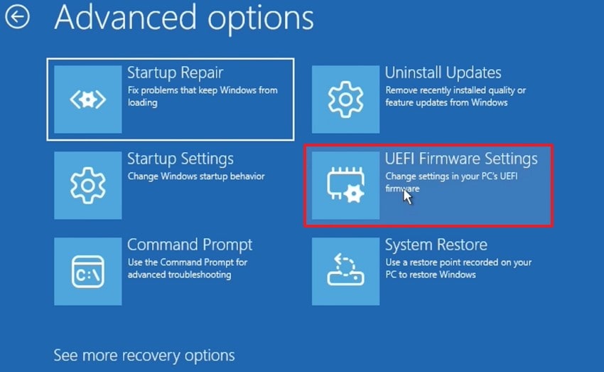 select firmware settings tab