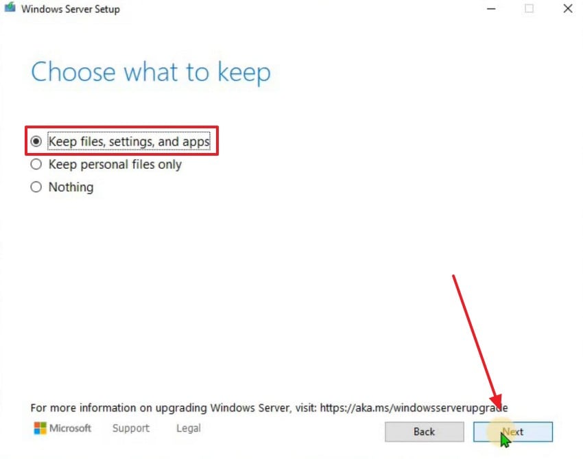 keep device data and press next