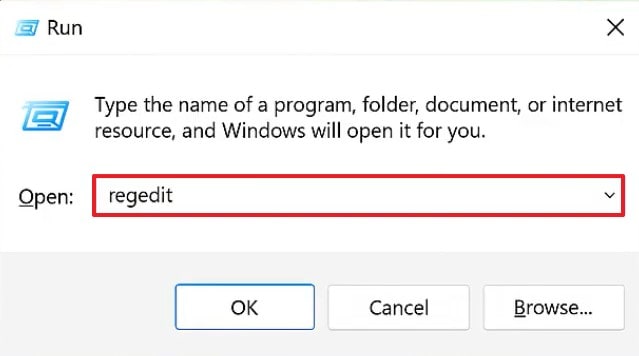 give regedit command in run window
