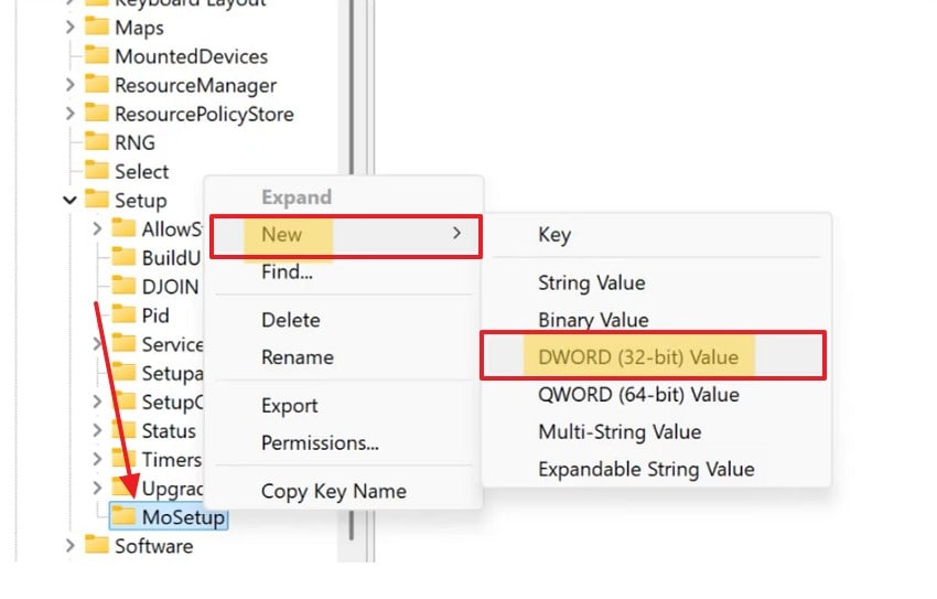 select dword from mosetup menu