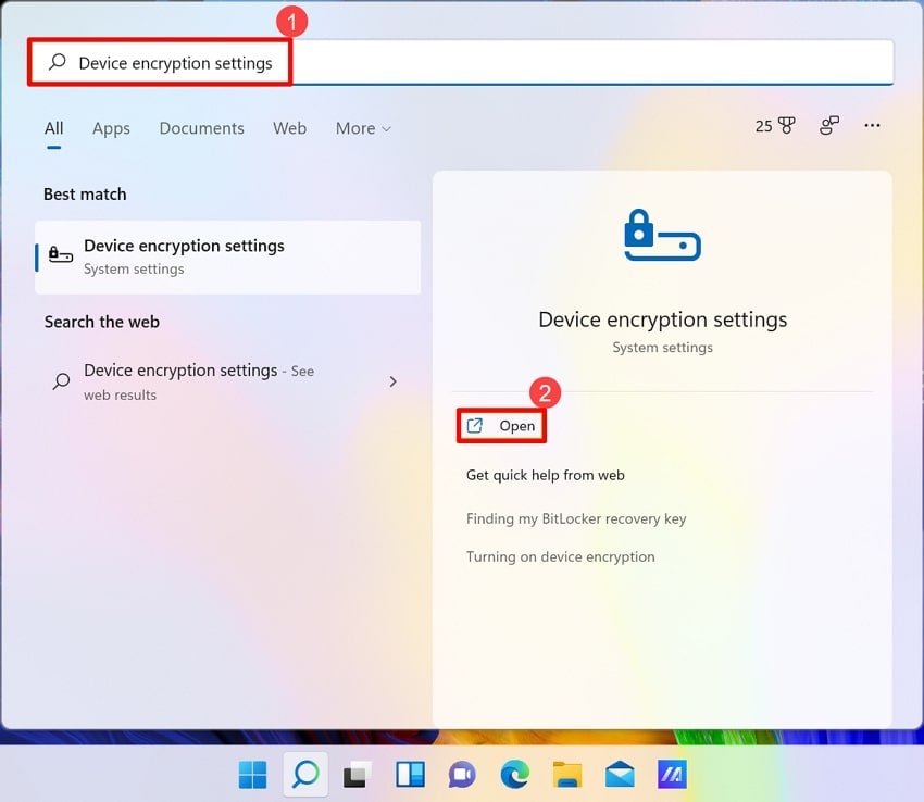 open device encryption settings