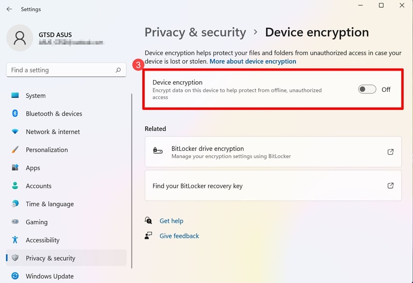 turn on device encryption toggle