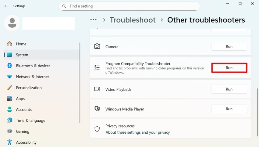 run compatibility troubleshoot