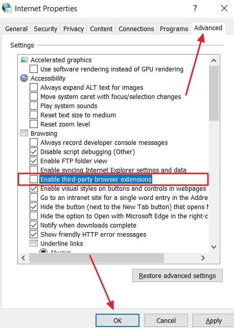 disable thrid-party extensions from browser