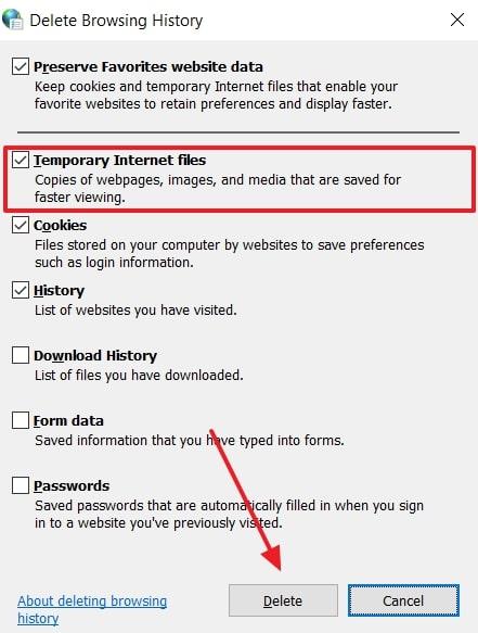 delete temporary internet files