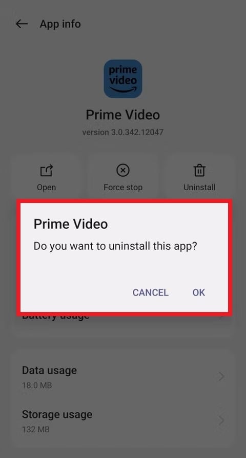 uninstall amazon prime video android