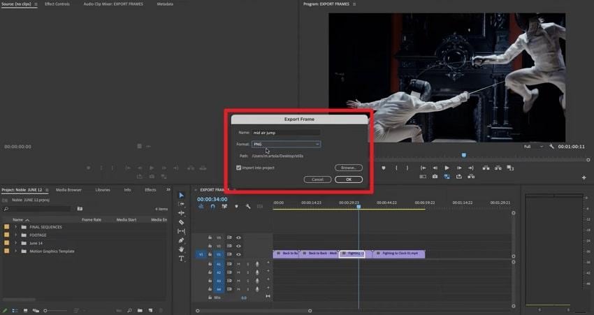 name and format for export frame