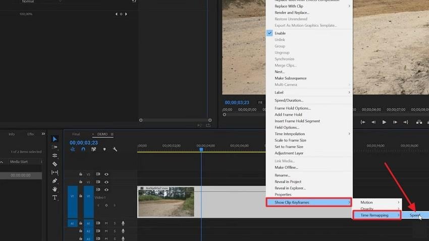 choose time remapping option