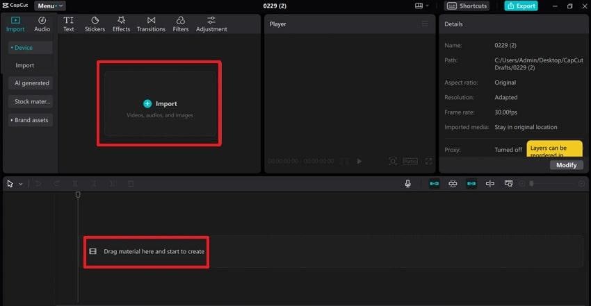 import video and drag on timeline