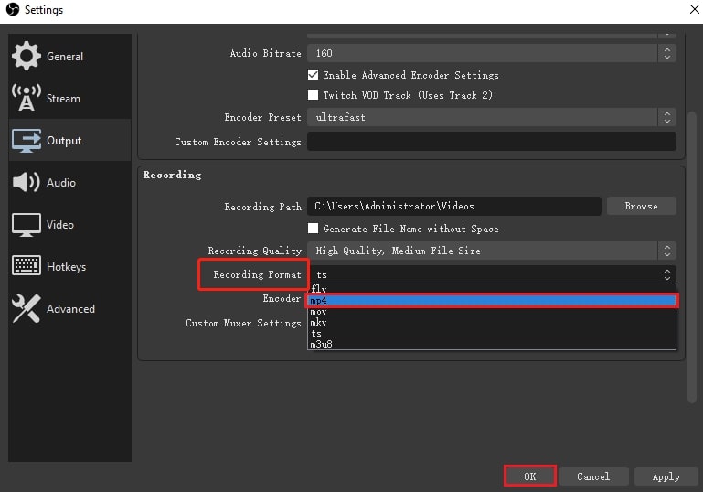 mp4 recording format