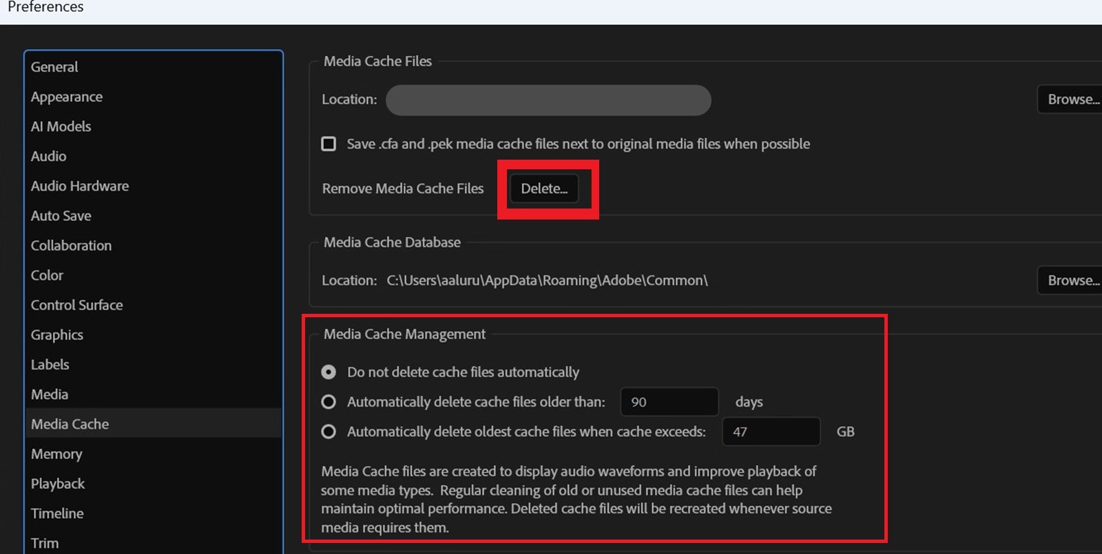 media cache management