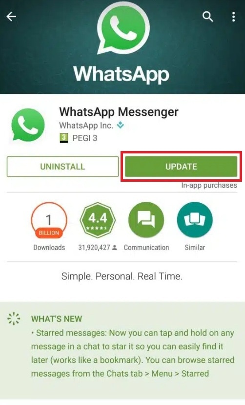 update whatsapp on android