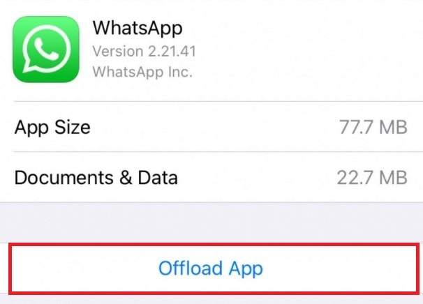 offload whatsapp on iphone